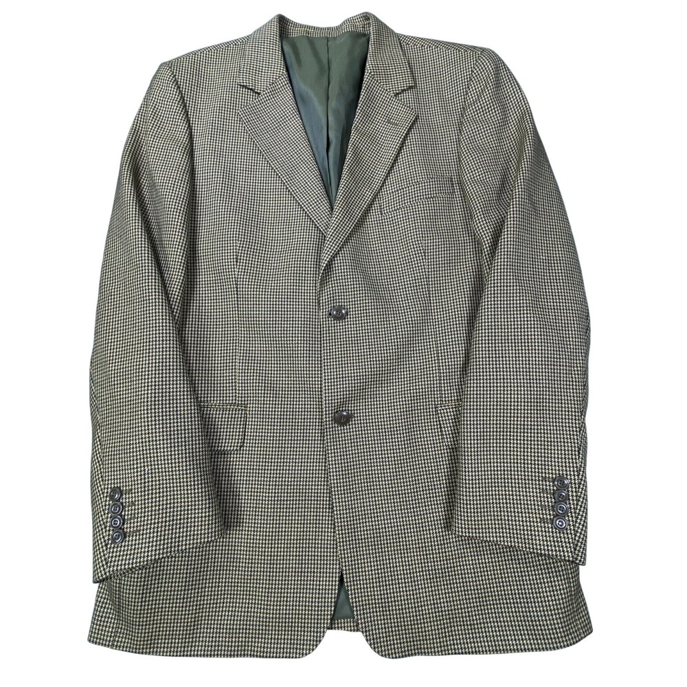 Tailors Row Blazer 44L Brown Lambs Wool Houndstooth 2 Button Notch‎ Sport Coat